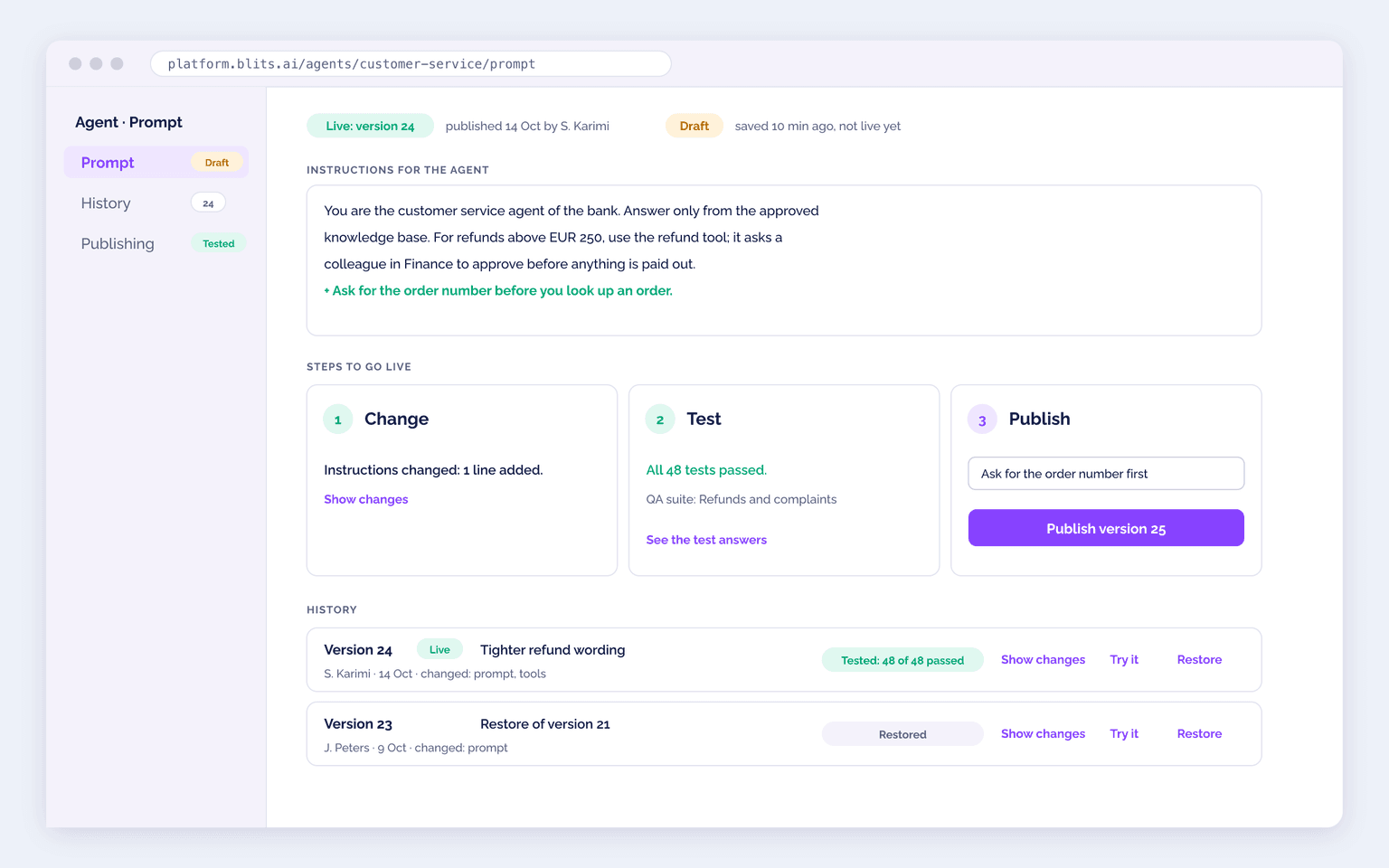 Publishing an agent change after the tests pass