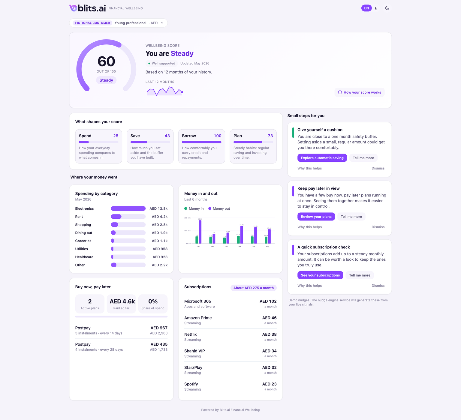 The Financial Wellbeing dashboard